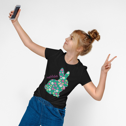 Kids Floral Bunny T‑Shirt — Personalized ‘Matilda’ Easter Shirt