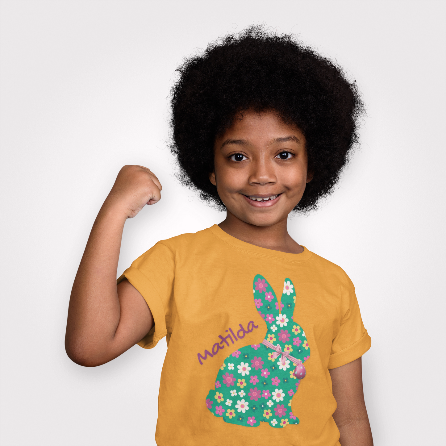 Kids Floral Bunny T‑Shirt — Personalized ‘Matilda’ Easter Shirt