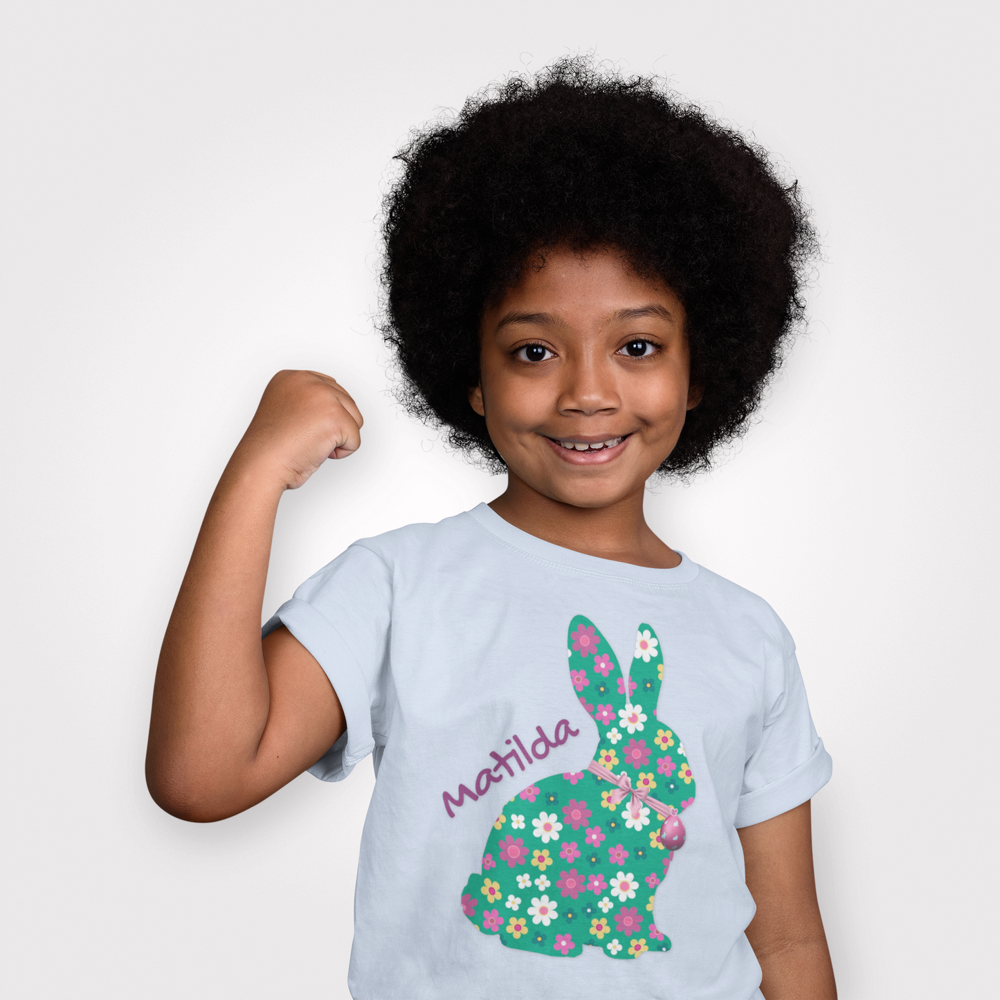 Kids Floral Bunny T‑Shirt — Personalized ‘Matilda’ Easter Shirt