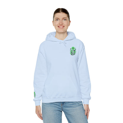 Hoodie — Green Floral Skull Chest & Sleeve Graphic