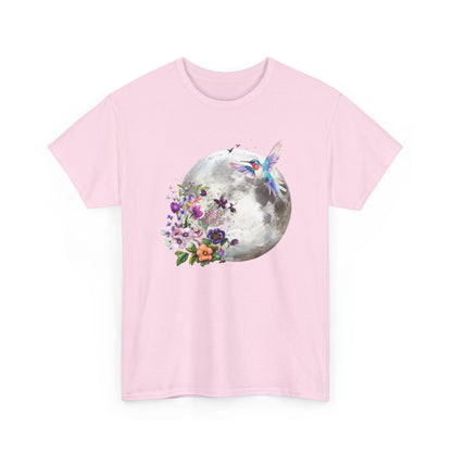Moon & Hummingbird Floral T-Shirt — Watercolour Moon with Flowers