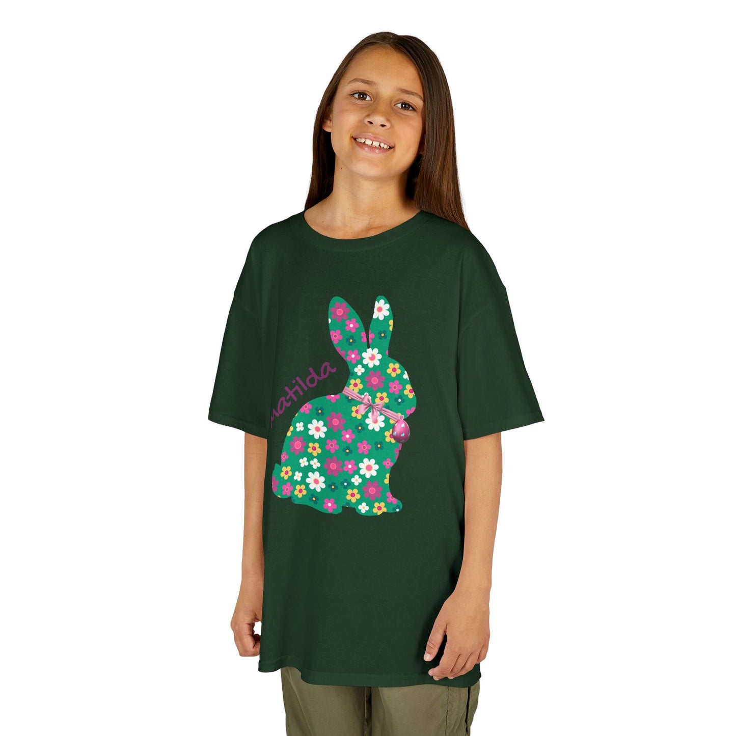Kids Floral Bunny T‑Shirt — Personalized ‘Matilda’ Easter Shirt