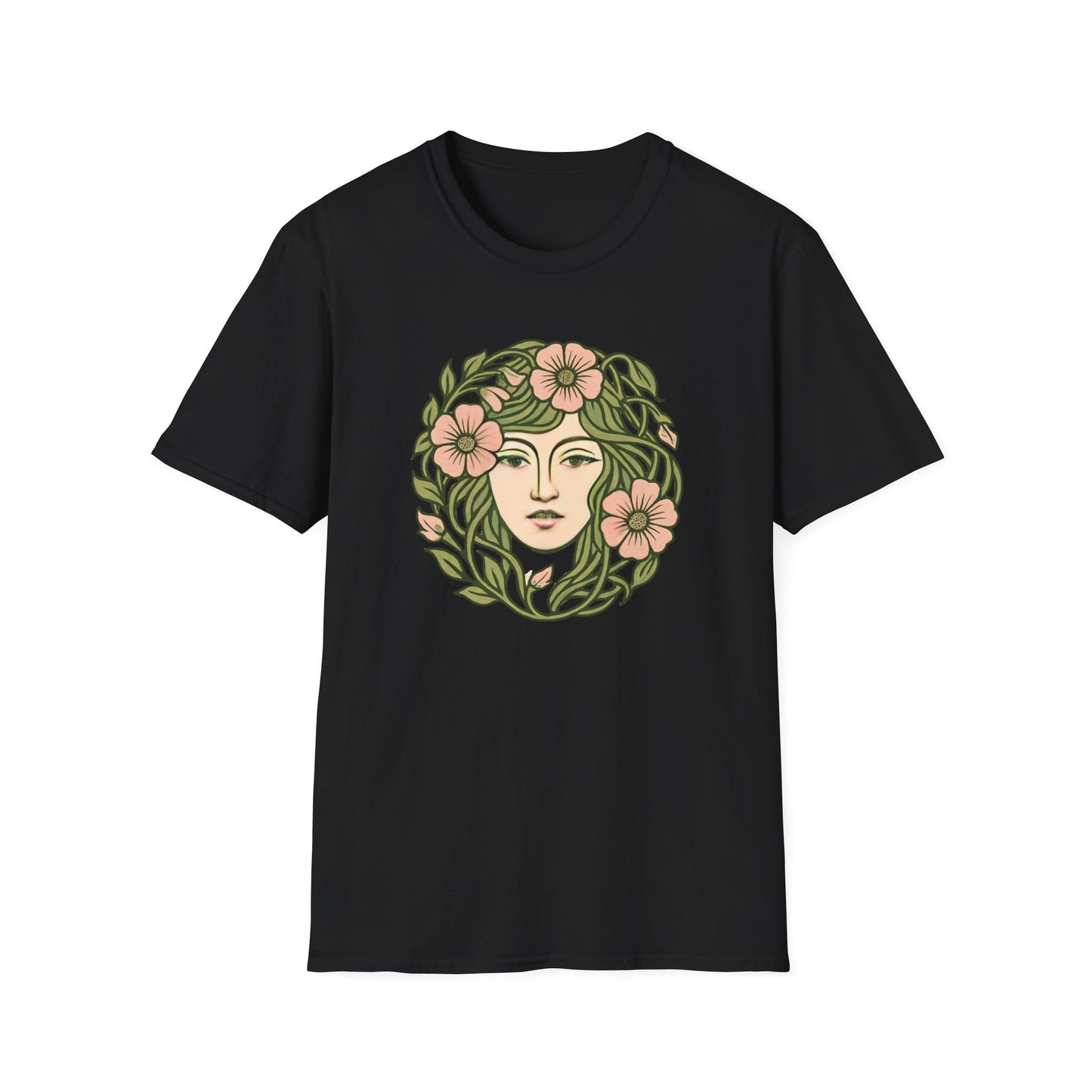 Floral Crown Portrait T-Shirt - Botanical Art Tee