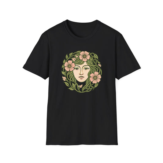 Floral Crown Portrait T-Shirt - Botanical Art Tee