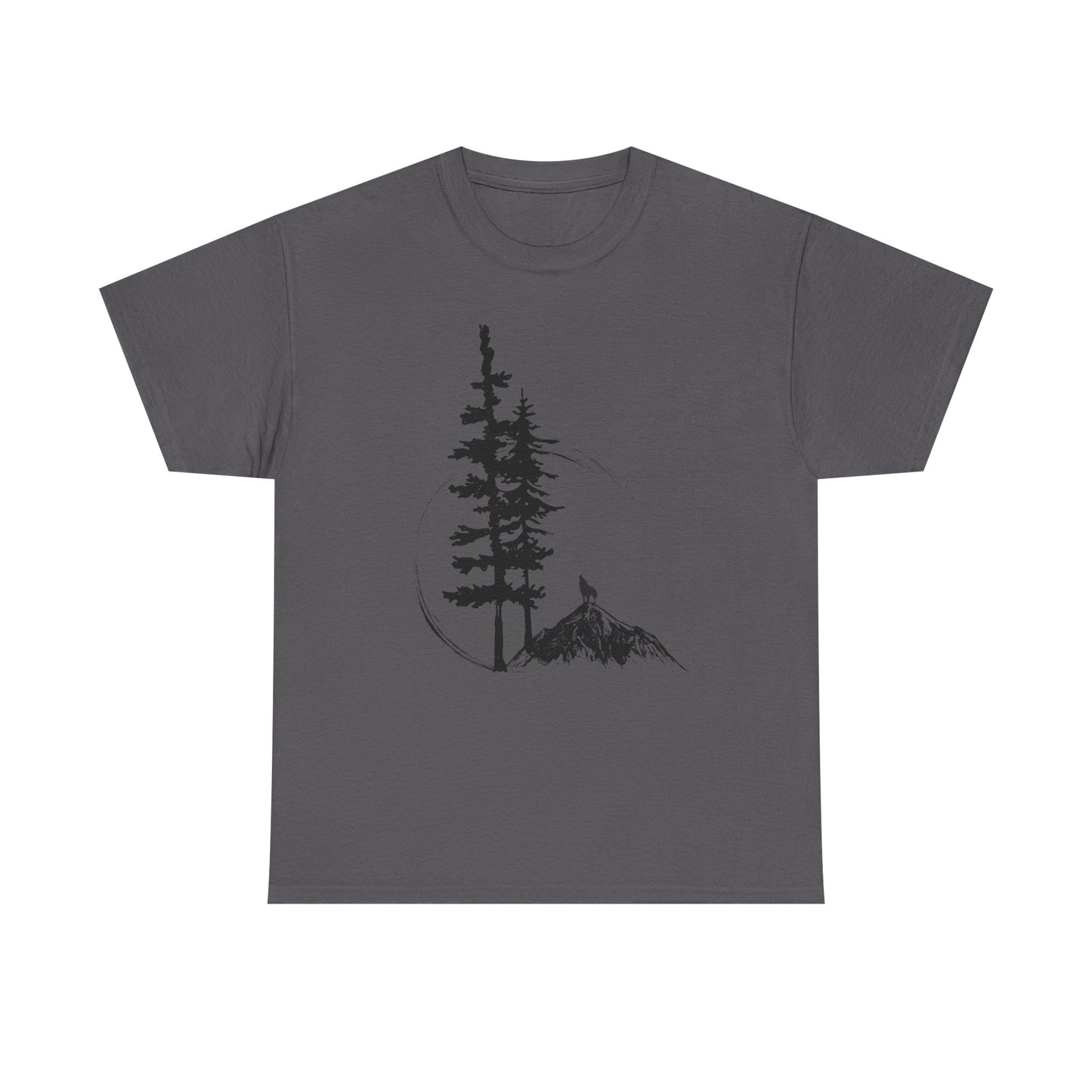 Nature Sketch T-Shirt — Pine Tree & Mountain Minimalist Tee