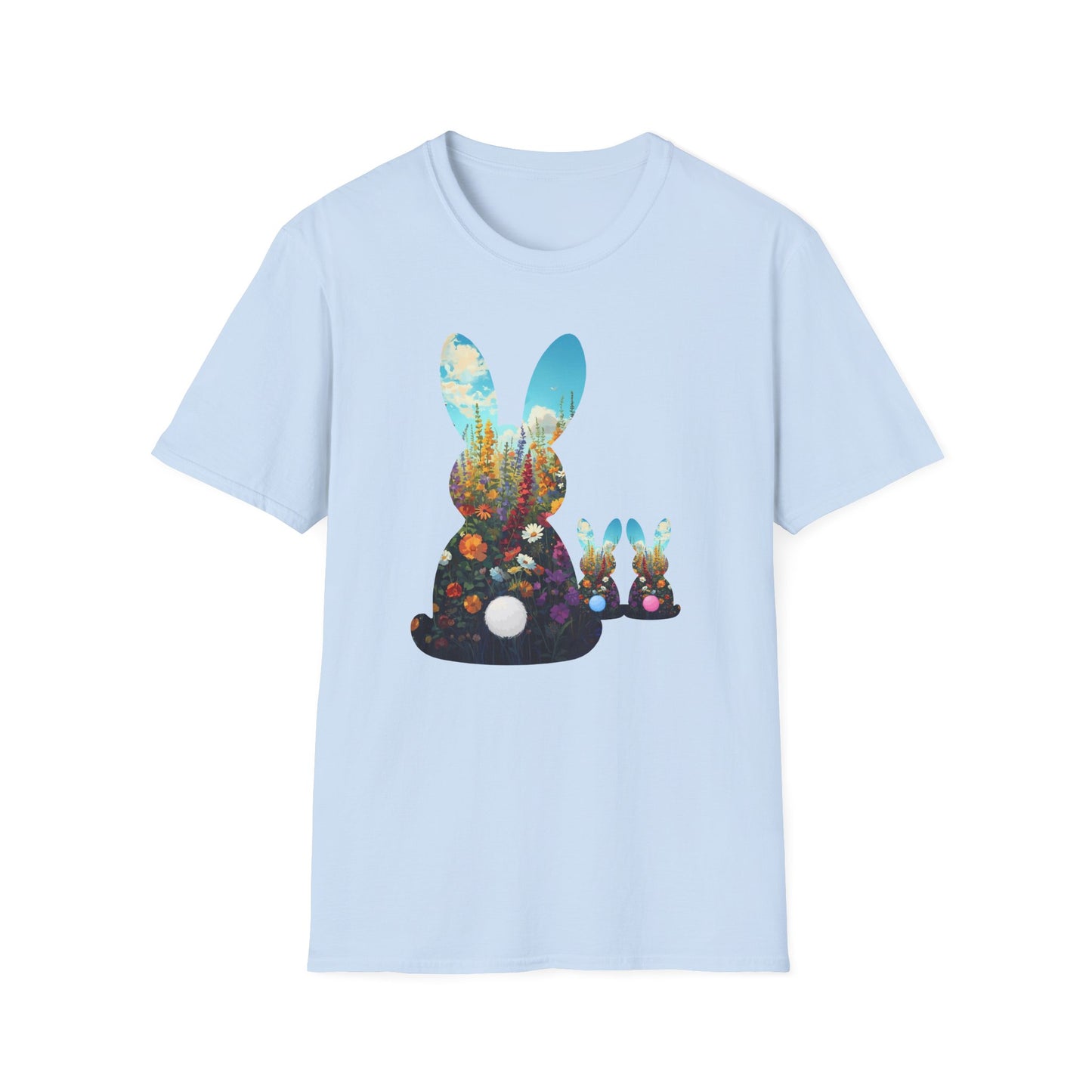 Easter Bunny Silhouette T‑Shirt — Floral Nightscape Bunny Design