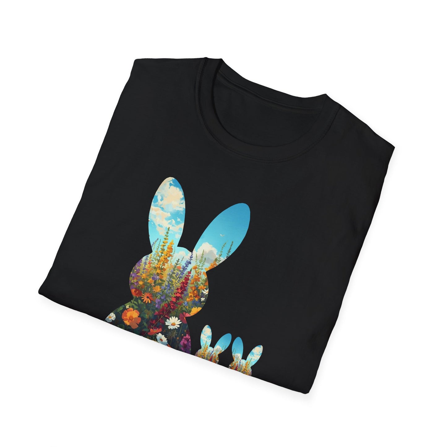 Easter Bunny Silhouette T‑Shirt — Floral Nightscape Bunny Design