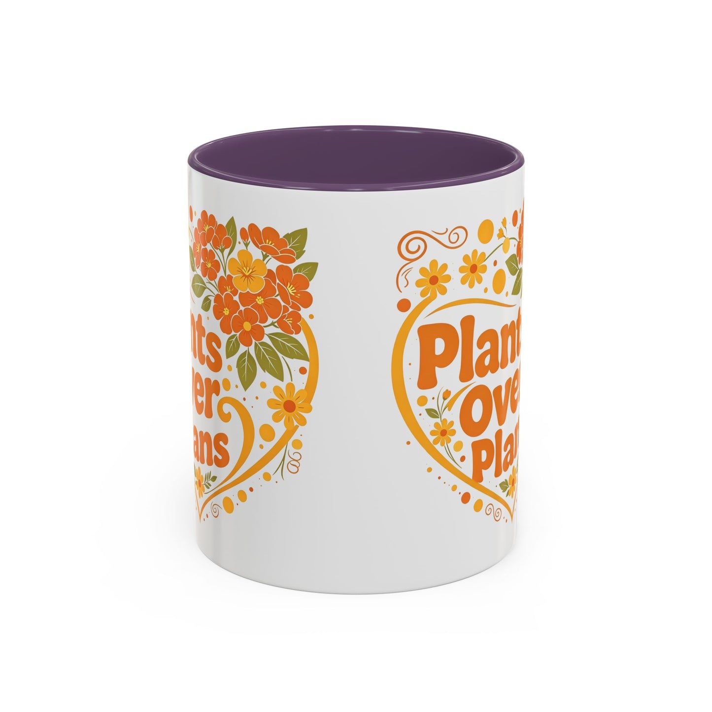 Plants Over Plans Accent Coffee Mug — Retro Floral Heart Plant Lover Gift (11oz)