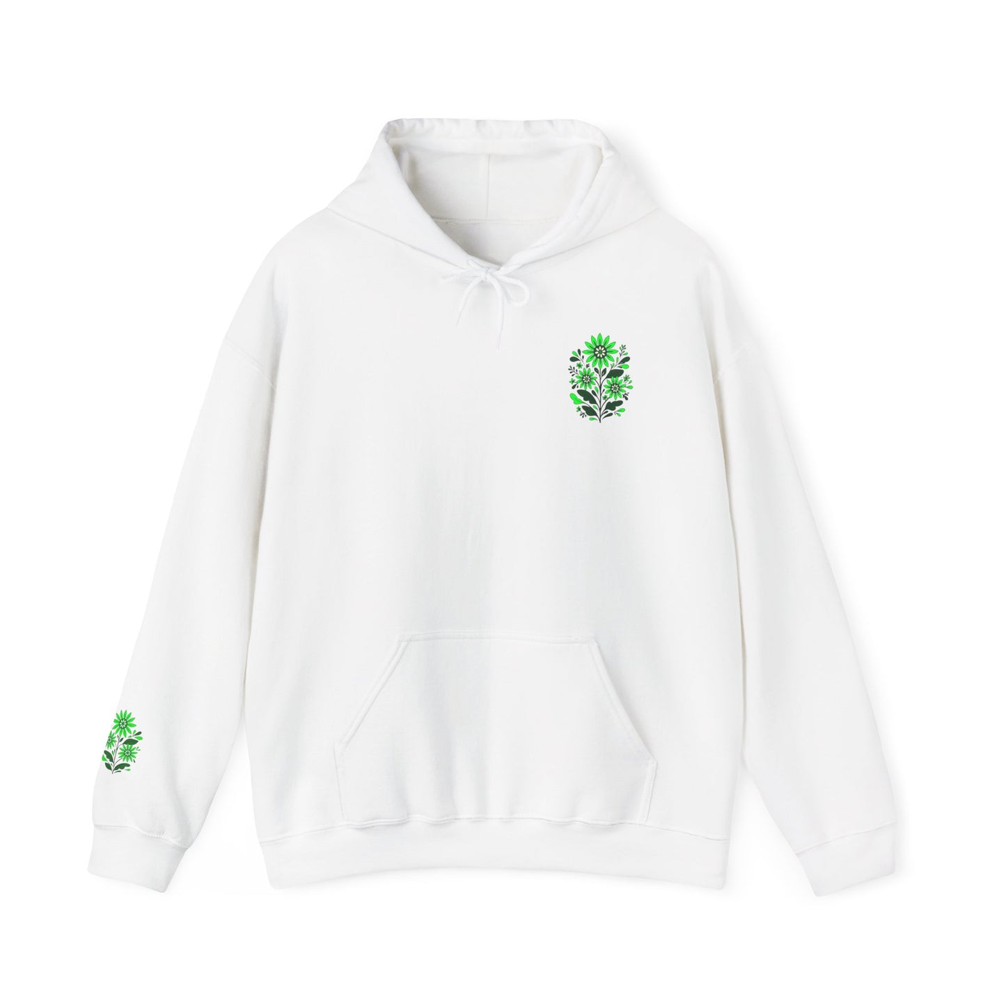 Hoodie — Green Floral Skull Chest & Sleeve Graphic