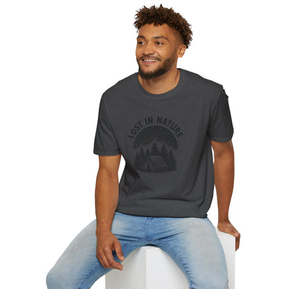 Lost in Nature Camping T-Shirt — Vintage Tent & Pine Trees Outdoor Shirt