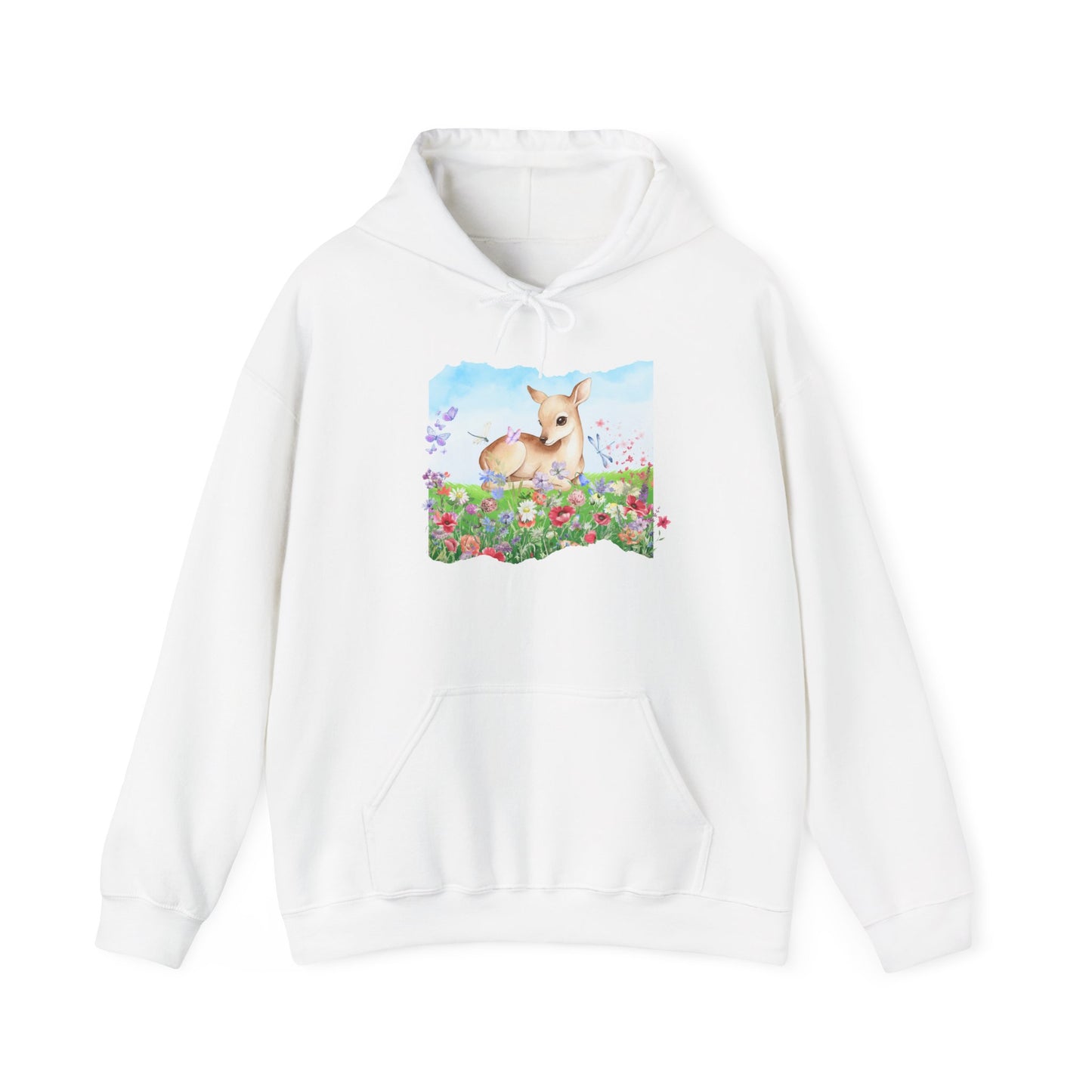 Doe in Wildflower Meadow Hoodie — Cute Fawn Animal Graphic Sweatshirt
