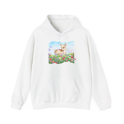 Doe in Wildflower Meadow Hoodie — Cute Fawn Animal Graphic Sweatshirt