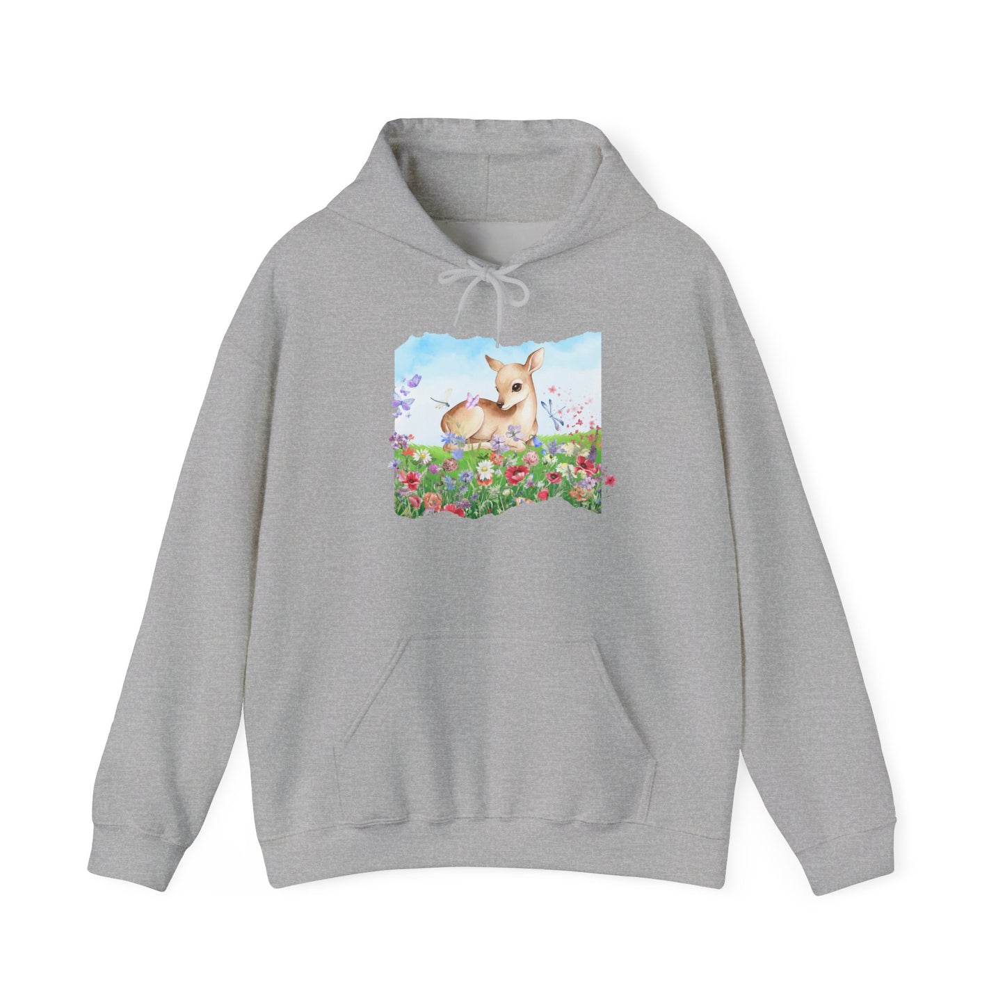Doe in Wildflower Meadow Hoodie — Cute Fawn Animal Graphic Sweatshirt