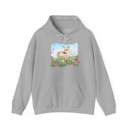 Doe in Wildflower Meadow Hoodie — Cute Fawn Animal Graphic Sweatshirt