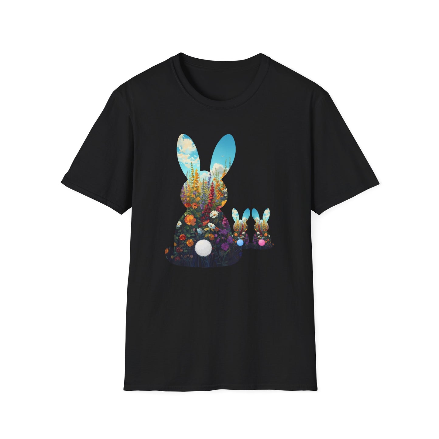 Easter Bunny Silhouette T‑Shirt — Floral Nightscape Bunny Design