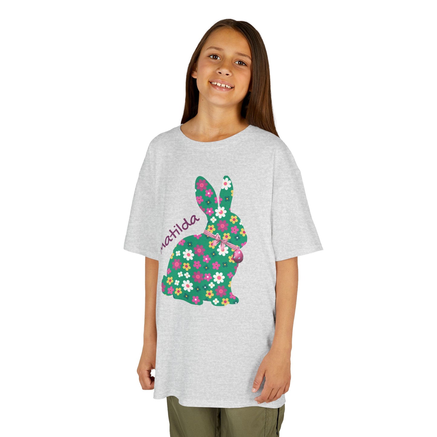 Kids Floral Bunny T‑Shirt — Personalized ‘Matilda’ Easter Shirt