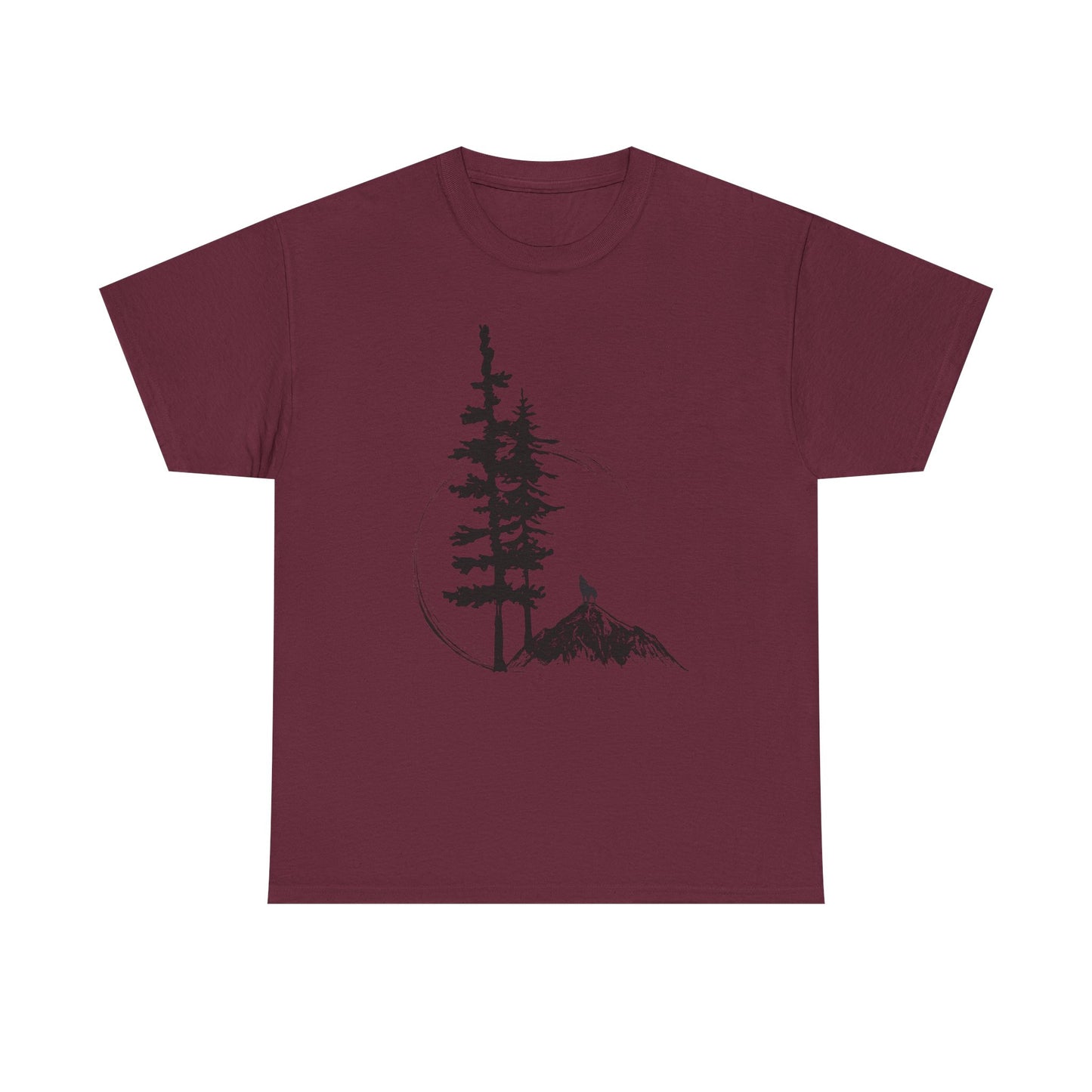 Nature Sketch T-Shirt — Pine Tree & Mountain Minimalist Tee
