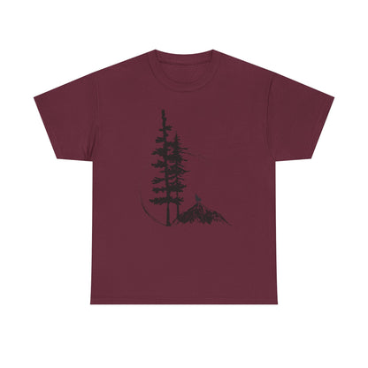 Nature Sketch T-Shirt — Pine Tree & Mountain Minimalist Tee