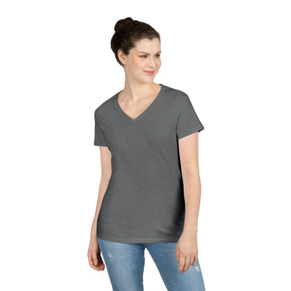 Ladies' V-Neck T-Shirt — Moonlit Lake Forest Graphic Tee