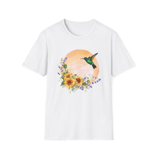 Hummingbird & Sunflower T-Shirt — Floral Nature Graphic Tee
