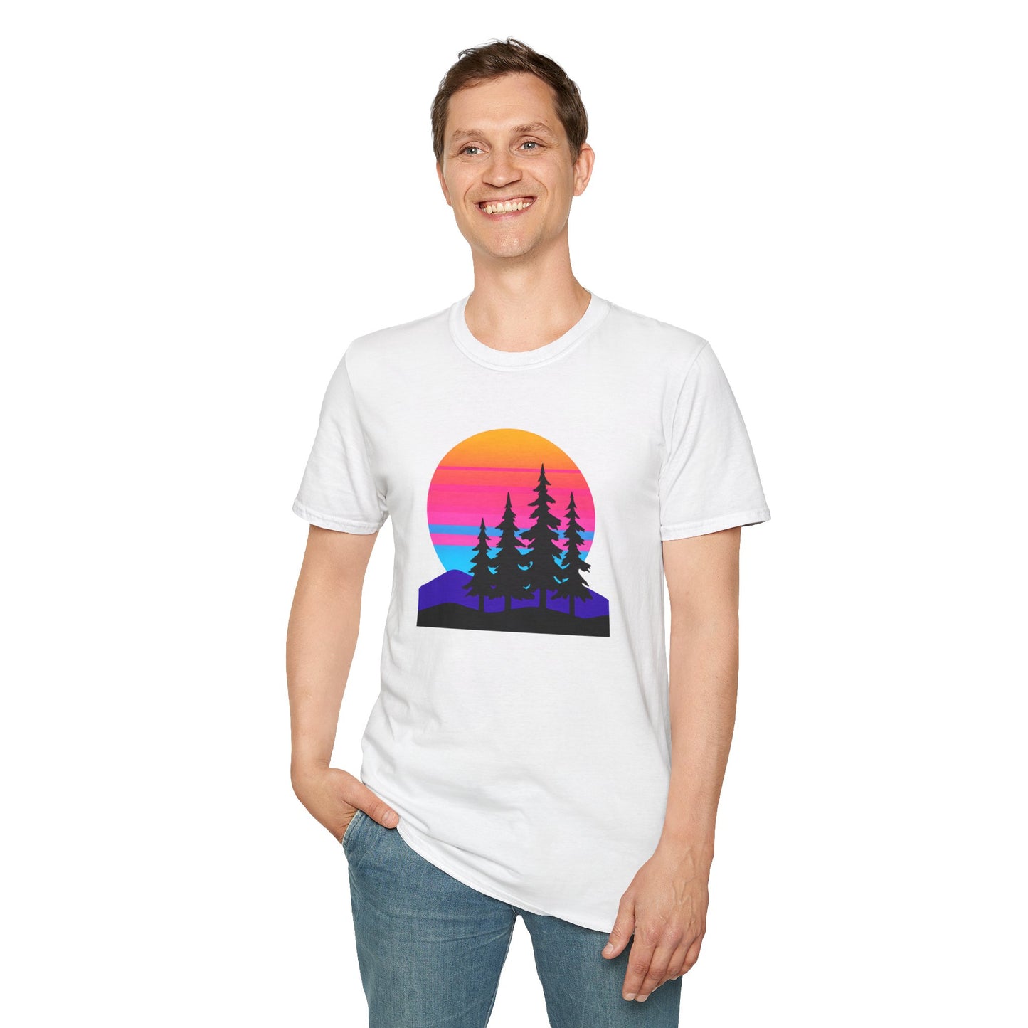 Sunset Pines T-Shirt — Retro Mountain Sunset Graphic Tee