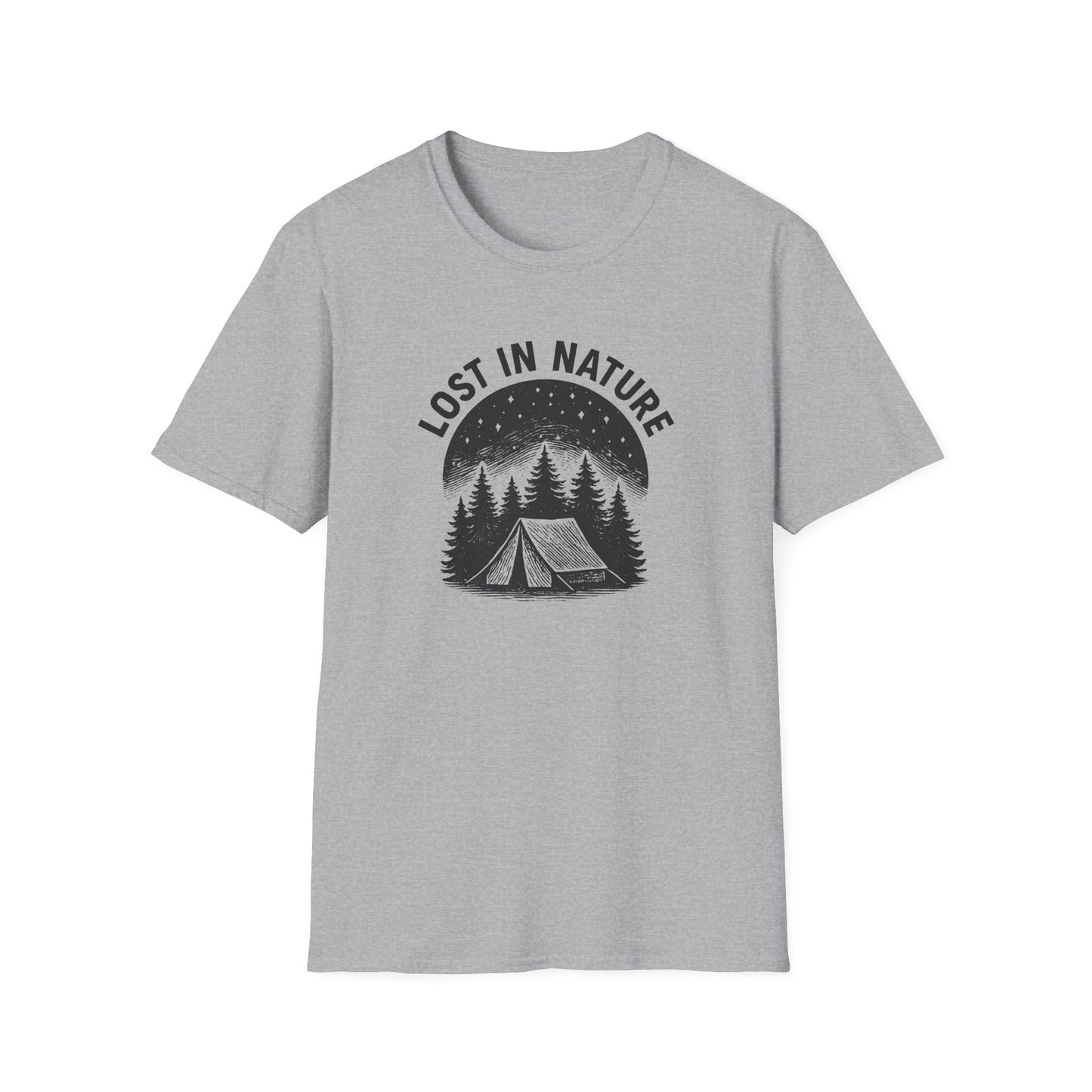 Lost in Nature Camping T-Shirt — Vintage Tent & Pine Trees Outdoor Shirt