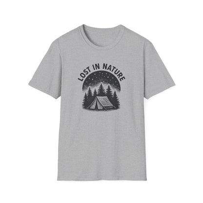 Lost in Nature Camping T-Shirt — Vintage Tent & Pine Trees Outdoor Shirt
