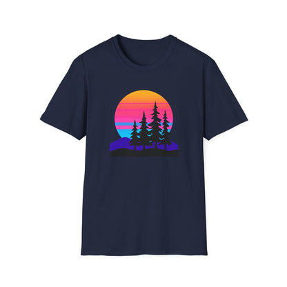 Sunset Pines T-Shirt — Retro Mountain Sunset Graphic Tee