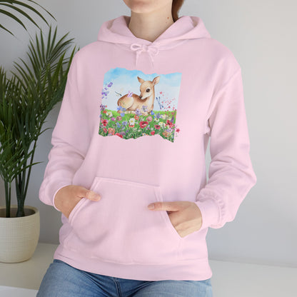 Doe in Wildflower Meadow Hoodie — Cute Fawn Animal Graphic Sweatshirt