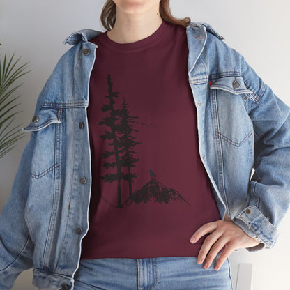 Nature Sketch T-Shirt — Pine Tree & Mountain Minimalist Tee