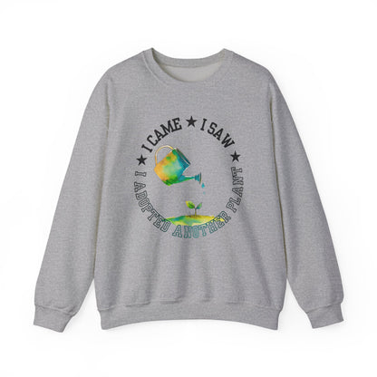 Gardener Sweatshirt — "I Came, I Saw, I Adopted Another Plant" Watercolour Watering Can Crewneck