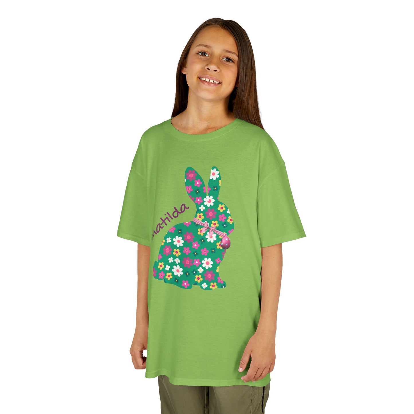 Kids Floral Bunny T‑Shirt — Personalized ‘Matilda’ Easter Shirt