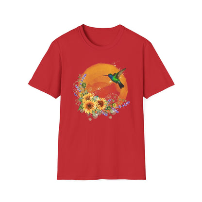 Hummingbird & Sunflower T-Shirt — Floral Nature Graphic Tee