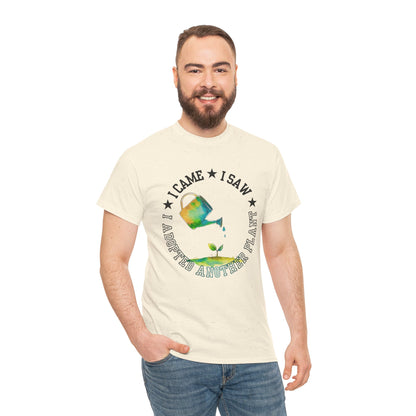 Gardening Tee — "I Came, I Saw, I Adopted another plant" Watercolor Kettle Plant Shirt