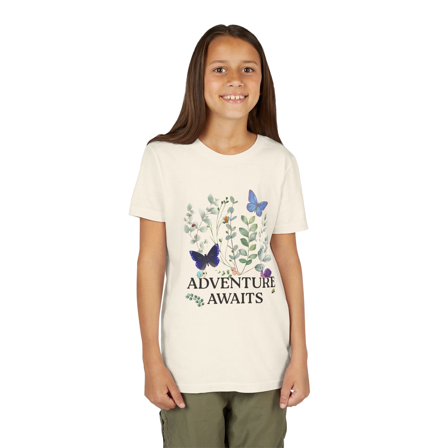 Youth Tee - "Adventure Awaits" Butterfly & Foliage Graphic