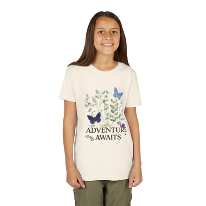 Youth Tee - "Adventure Awaits" Butterfly & Foliage Graphic