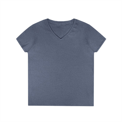 Ladies' V-Neck T-Shirt — Moonlit Lake Forest Graphic Tee