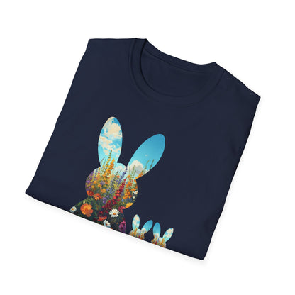 Easter Bunny Silhouette T‑Shirt — Floral Nightscape Bunny Design