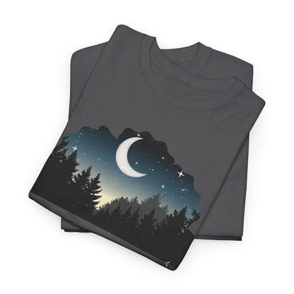 Moonlit Lake T-Shirt — Crescent Moon Forest Reflection Tee