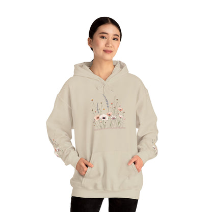 Floral Meadow Hoodie — Soft Pastel Wildflower Garden Pullover
