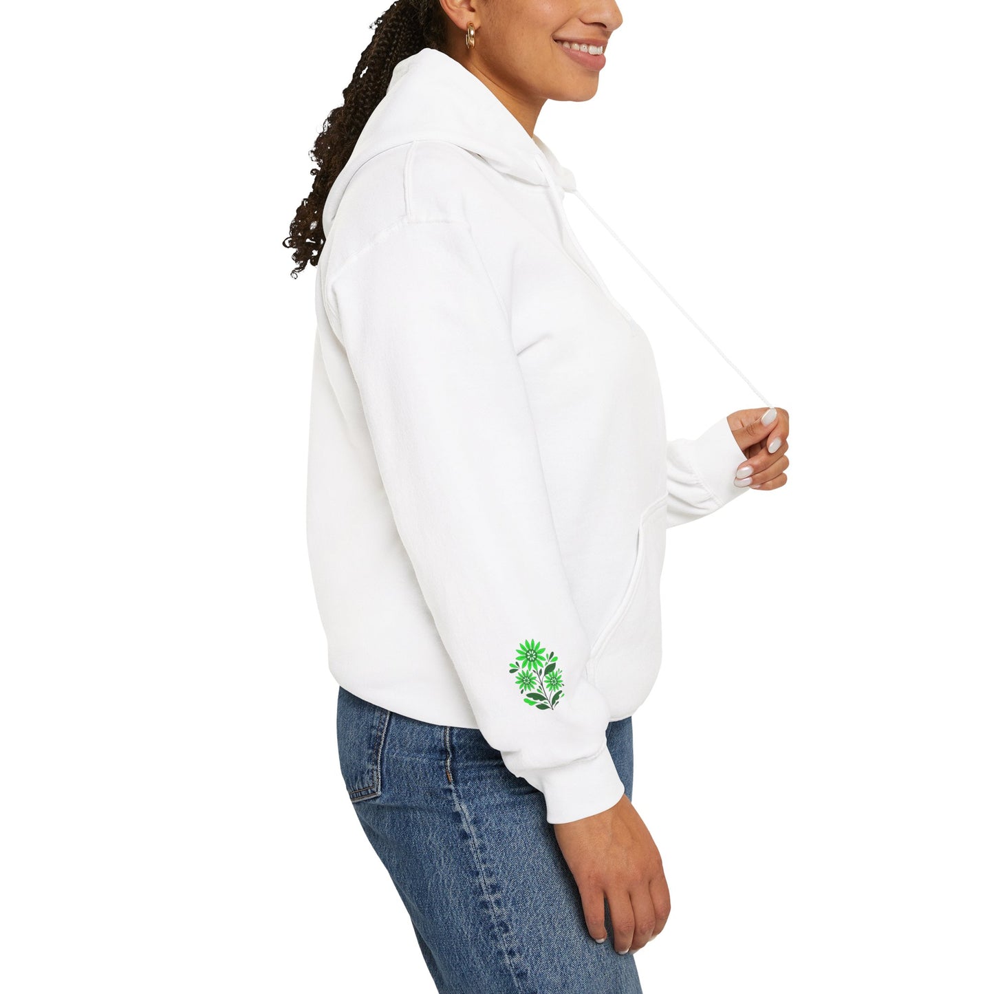Hoodie — Green Floral Skull Chest & Sleeve Graphic
