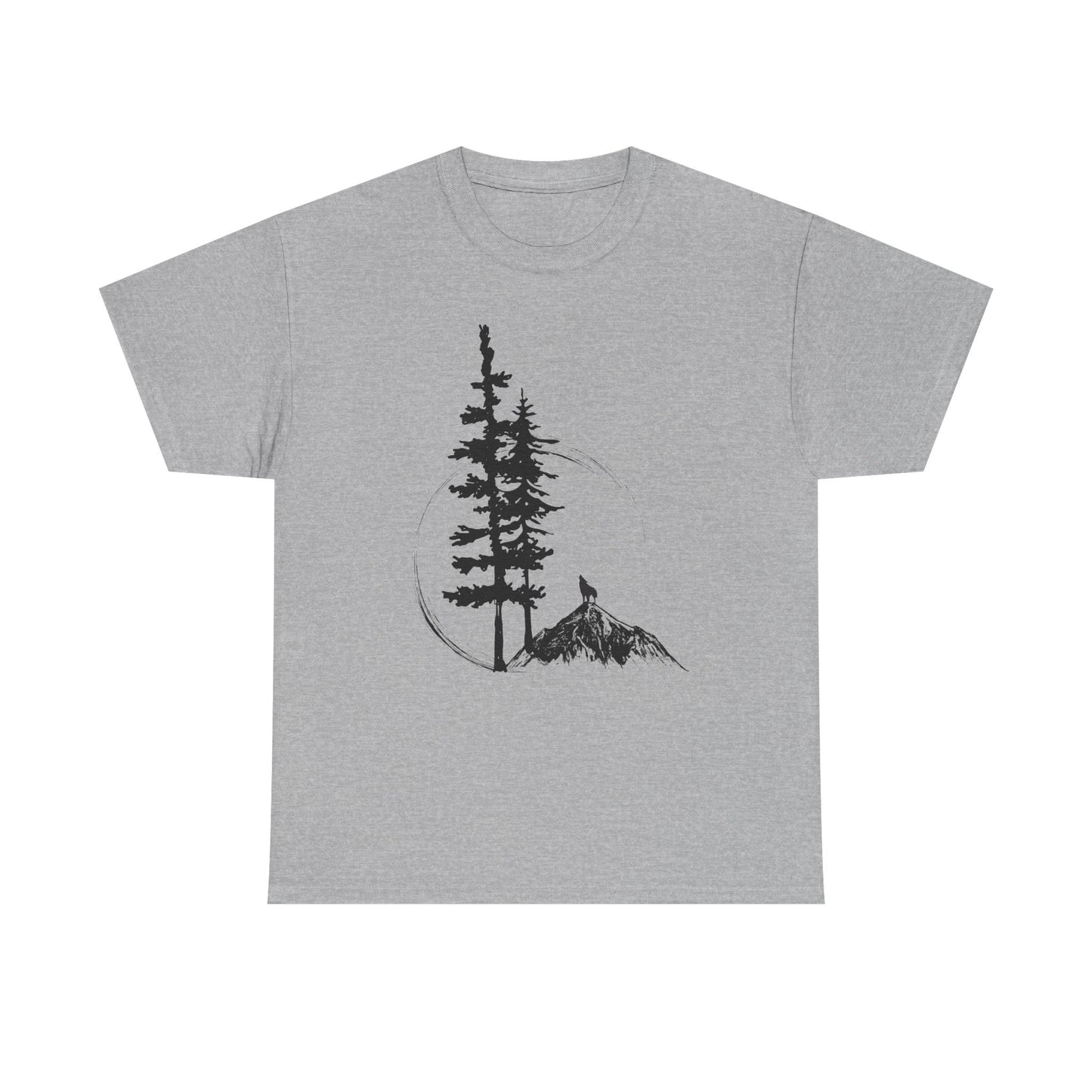 Nature Sketch T-Shirt — Pine Tree & Mountain Minimalist Tee