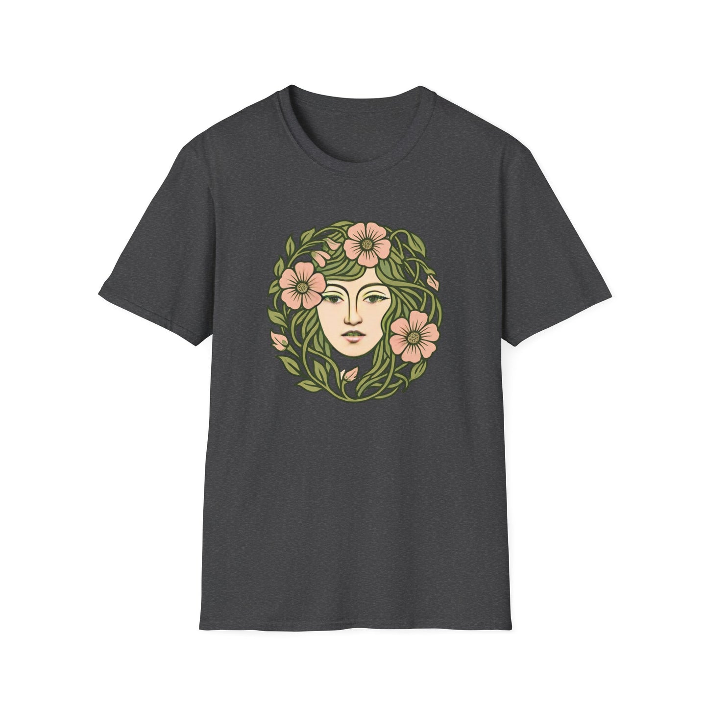Floral Crown Portrait T-Shirt - Botanical Art Tee