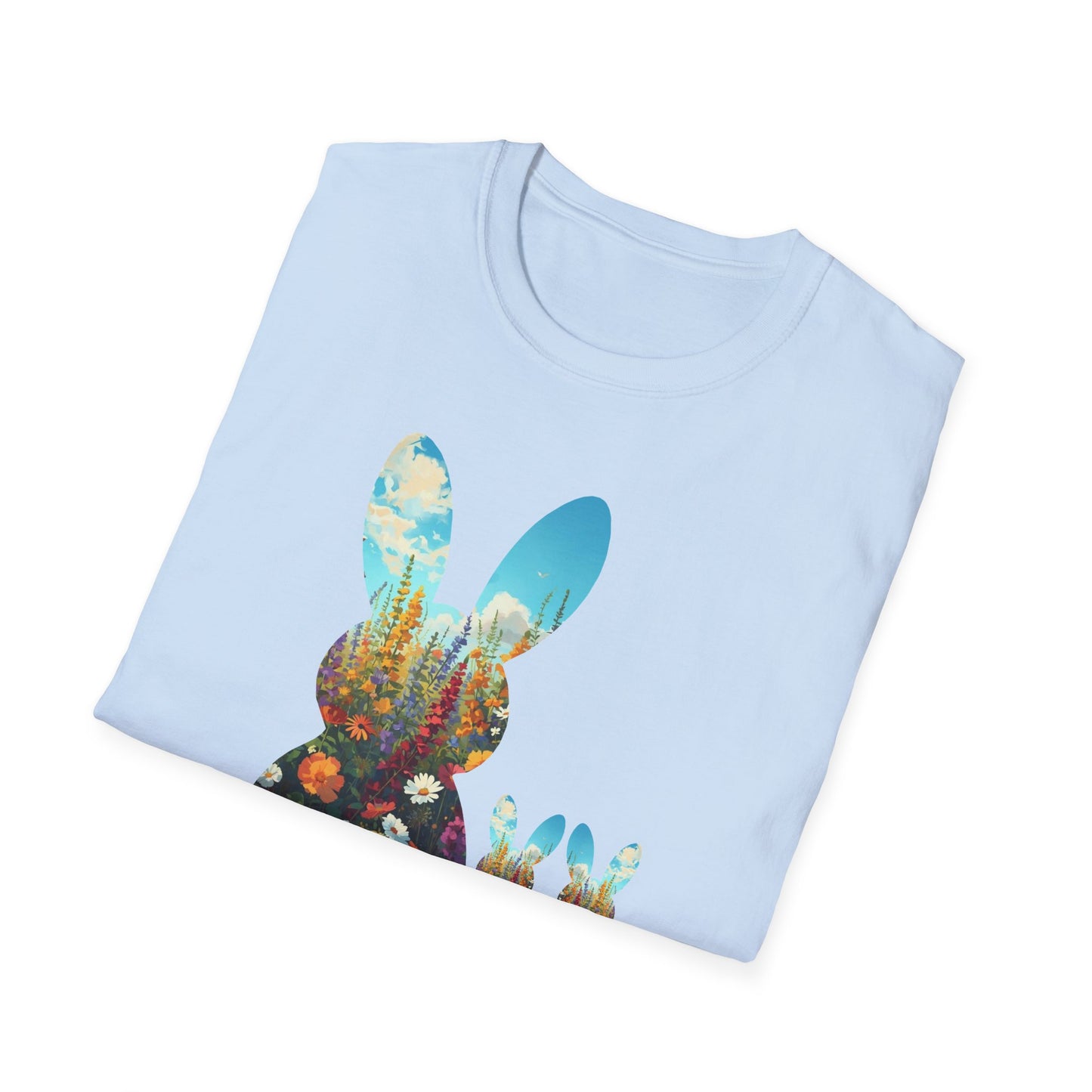Easter Bunny Silhouette T‑Shirt — Floral Nightscape Bunny Design
