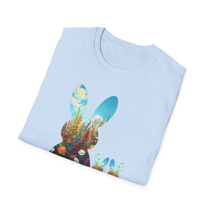 Easter Bunny Silhouette T‑Shirt — Floral Nightscape Bunny Design