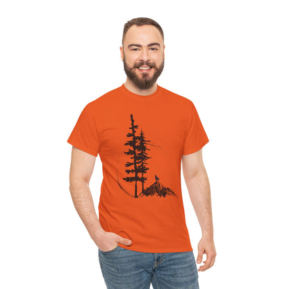 Nature Sketch T-Shirt — Pine Tree & Mountain Minimalist Tee