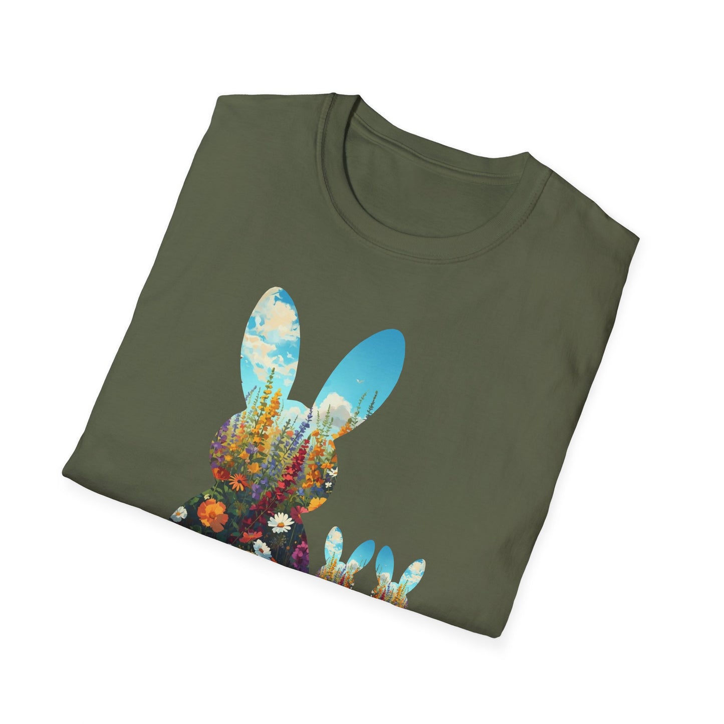 Easter Bunny Silhouette T‑Shirt — Floral Nightscape Bunny Design