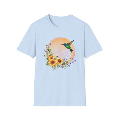 Hummingbird & Sunflower T-Shirt — Floral Nature Graphic Tee