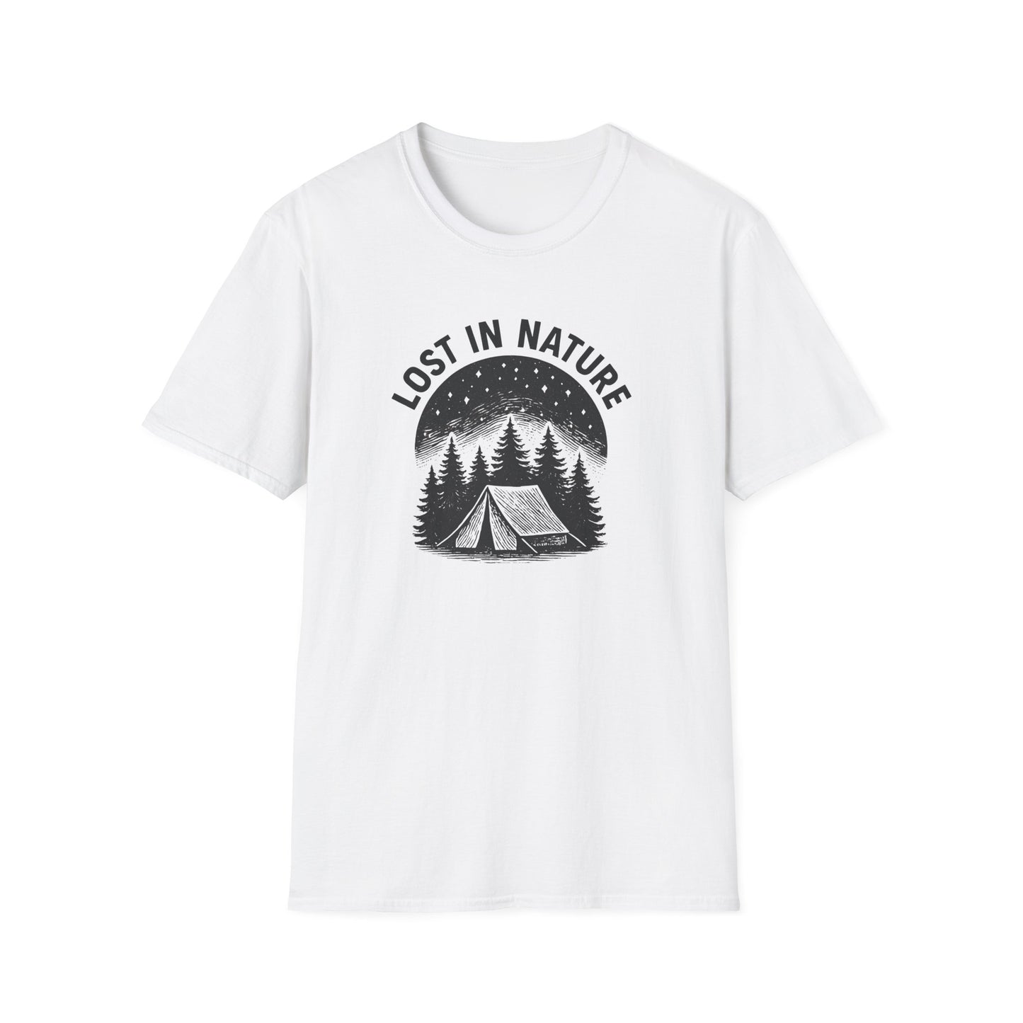 Lost in Nature Camping T-Shirt — Vintage Tent & Pine Trees Outdoor Shirt