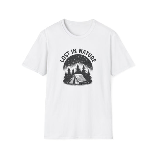 Lost in Nature Camping T-Shirt — Vintage Tent & Pine Trees Outdoor Shirt